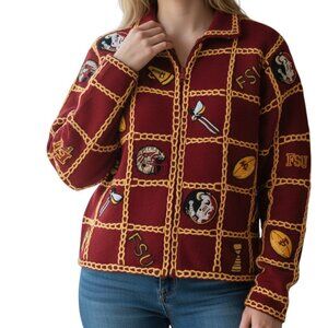 FSU Burgundy Collegiate Embroidered Long Sleeve Zip Collectible Sweater- Medium